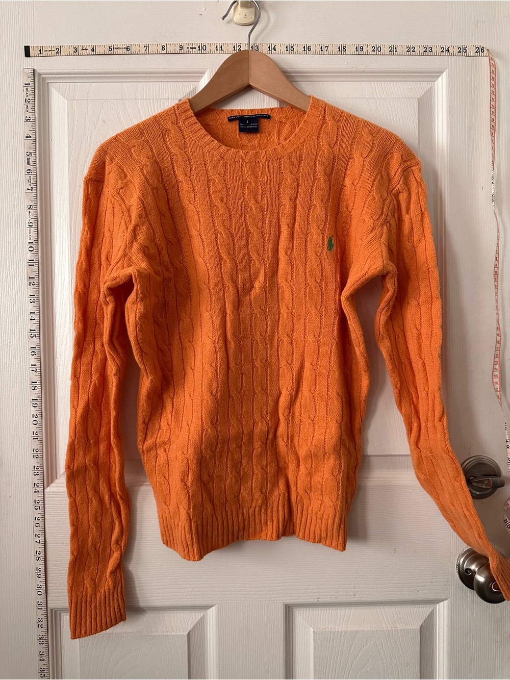 Ralph Lauren Orange Cable-Knit Crewneck Sweater with Green Pony